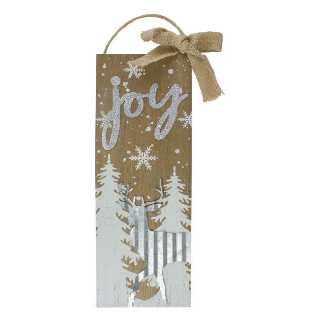 Northlight 12.5" White Trees and Snow with Metal Deer and Joy Wooden Christmas Wall Decor | Target
