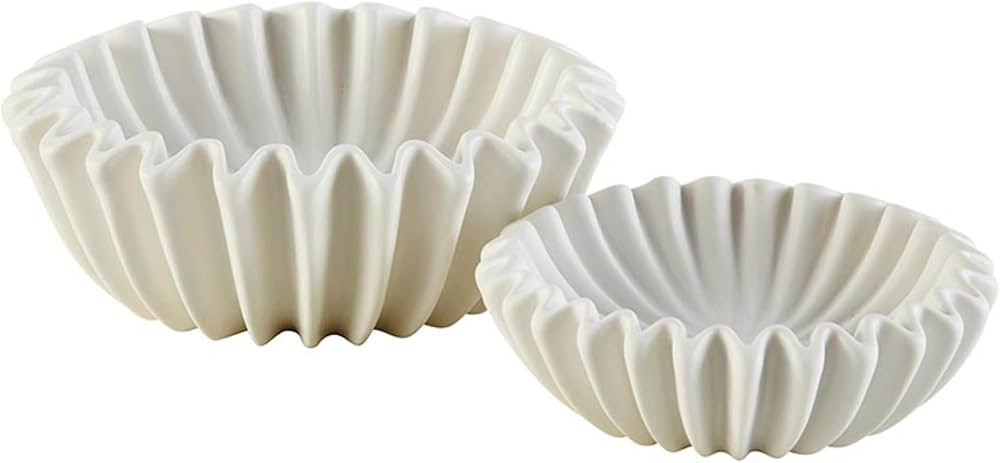 47th & Main Decorative Bowls Ridged Lehriya Ceramic Modern Bowl For Home Décor, Set of 2, White | Amazon (US)