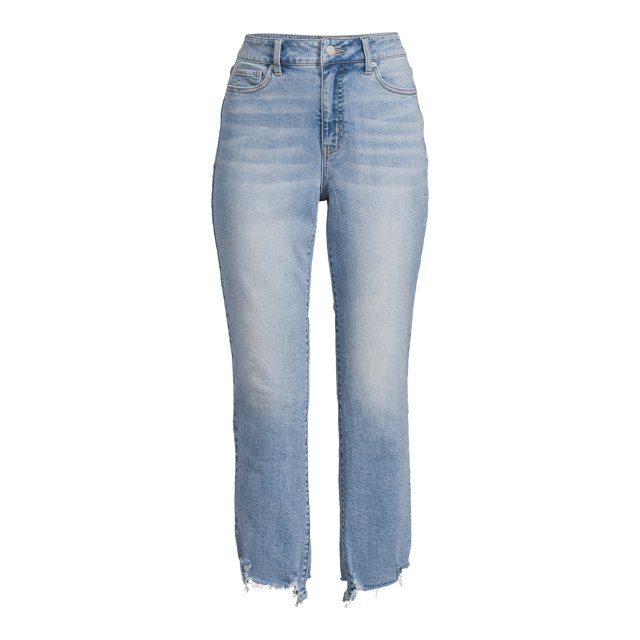 Time and Tru Women's Destructed Hem Straight Leg Jeans, 27.5" Inseam for Regular, Sizes 2-18 | Walmart (US)