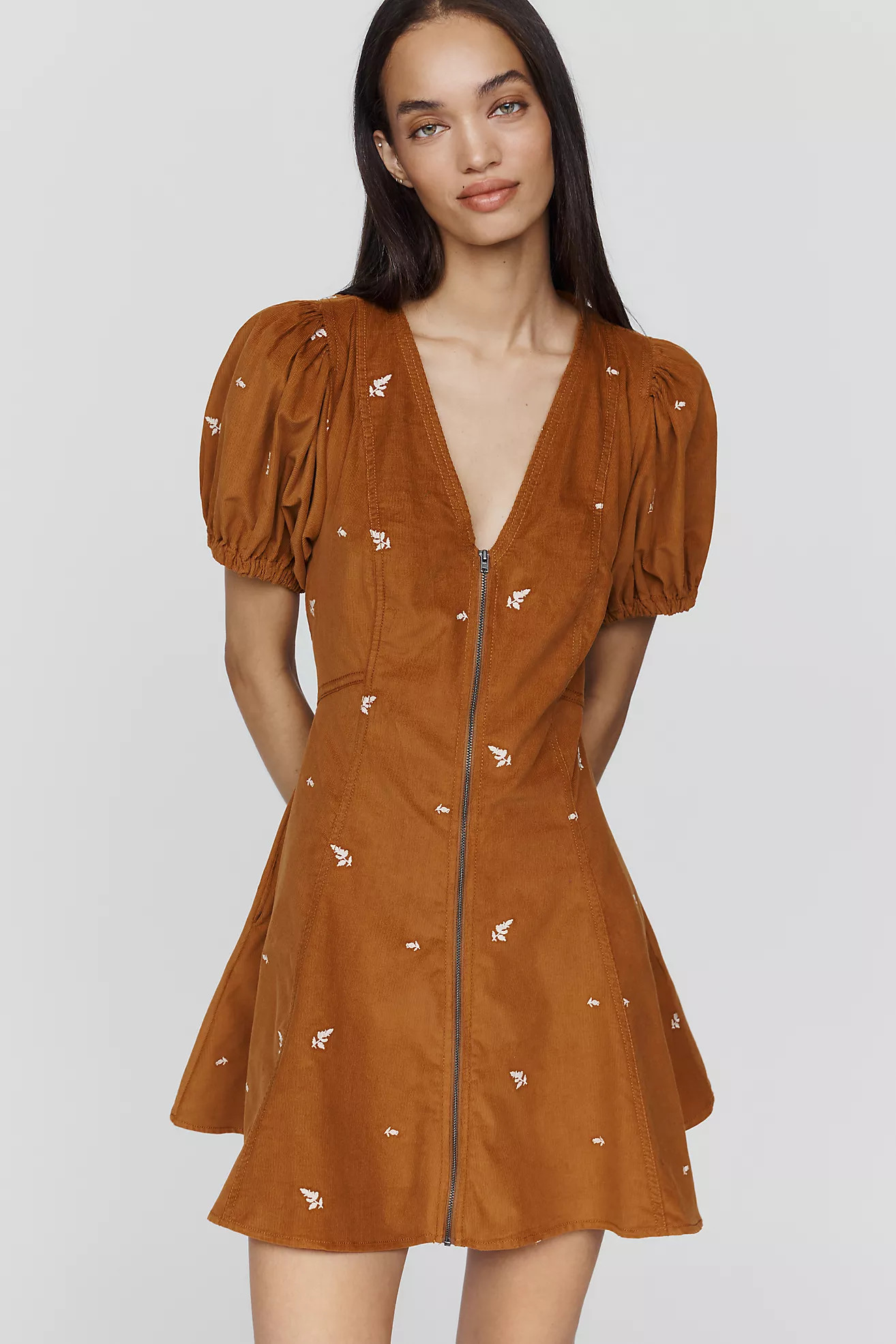 Calder Puff-Sleeve Corduroy Mini Dress | Anthropologie (US)