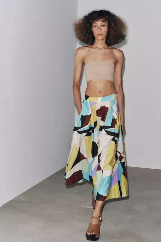 ZW COLLECTION PRINTED MIDI SKIRT | Zara US