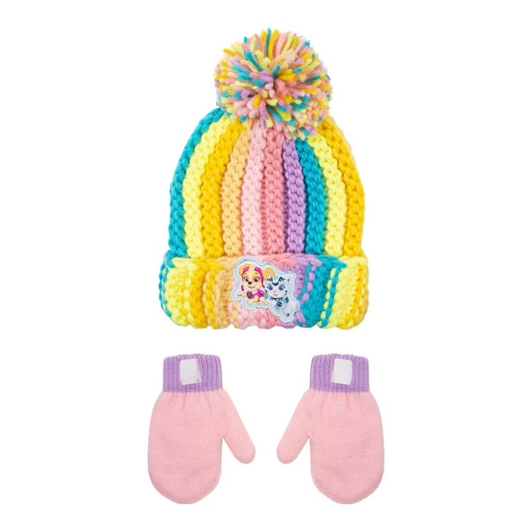 Paw Patrol Licensed Toddler Girls Knit Beanie Hat and Gloves Set, 2-Piece, One Size | Walmart (US)