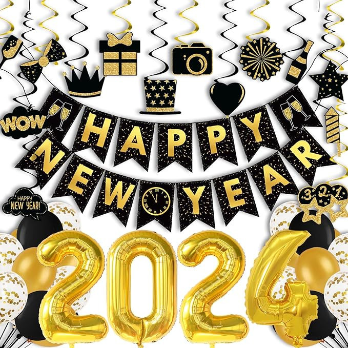 MISS FANTASY Happy New Years Dercorations 2024, New Years Eve Party Supplies Include 2024 Foil Ba... | Amazon (US)