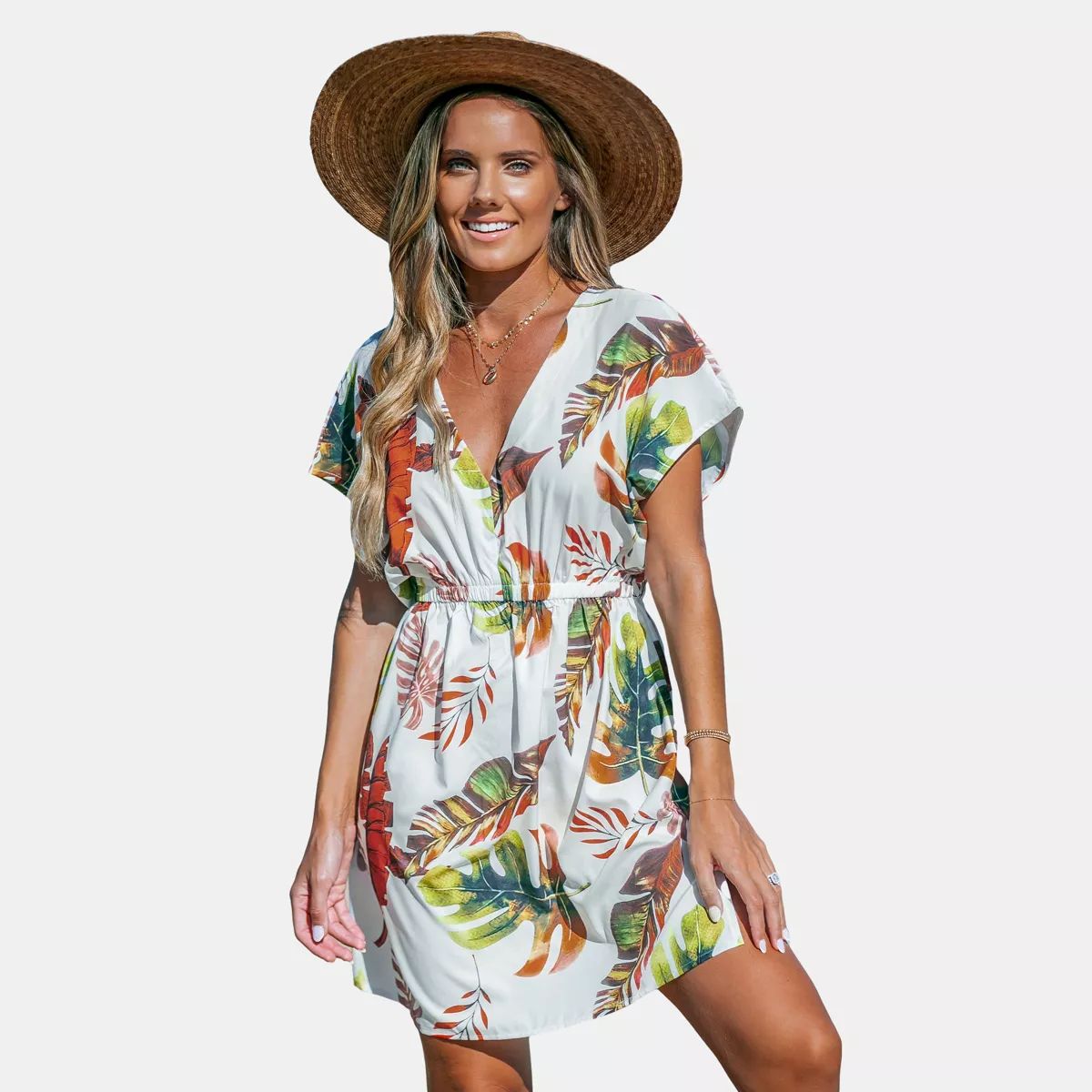 Women's Tropical Plunging Dolman Sleeve Cover-Up Mini Dress - Cupshe | Target