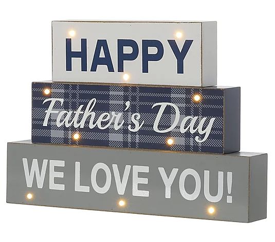 Glitzhome 12" LED Lighted Happy Father's Day Block Sign - QVC.com | QVC