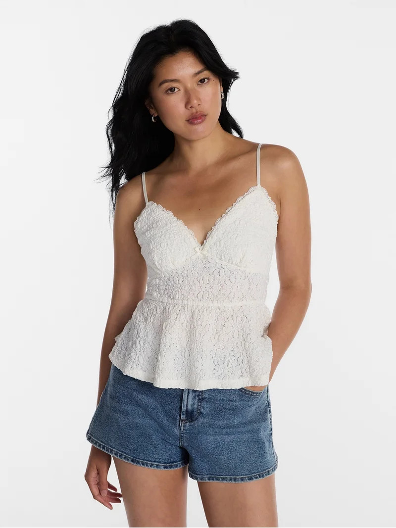 No Boundaries Peplum Lace Cami Top, Women\u2019s XXS-XXL | Walmart (US)