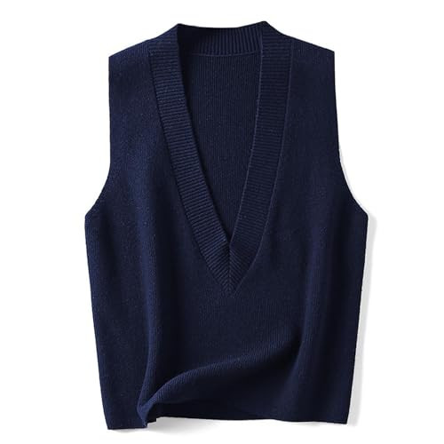 Blostirno Women's Sweater Vest V Neck Knit Pullover Vests Trendy Solid Knitwear Sleeveless Sweaters Tops(Navy XL) | Amazon (US)