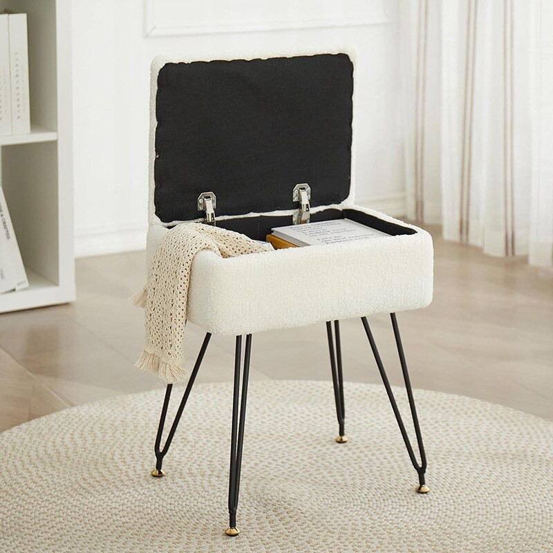 Vanity Stool Chair,Foot Stool with Metal Legs,White - White | Bed Bath & Beyond