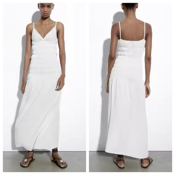 NWOT ZARA Draped Knitwear Dress White Maxi, size M | Poshmark