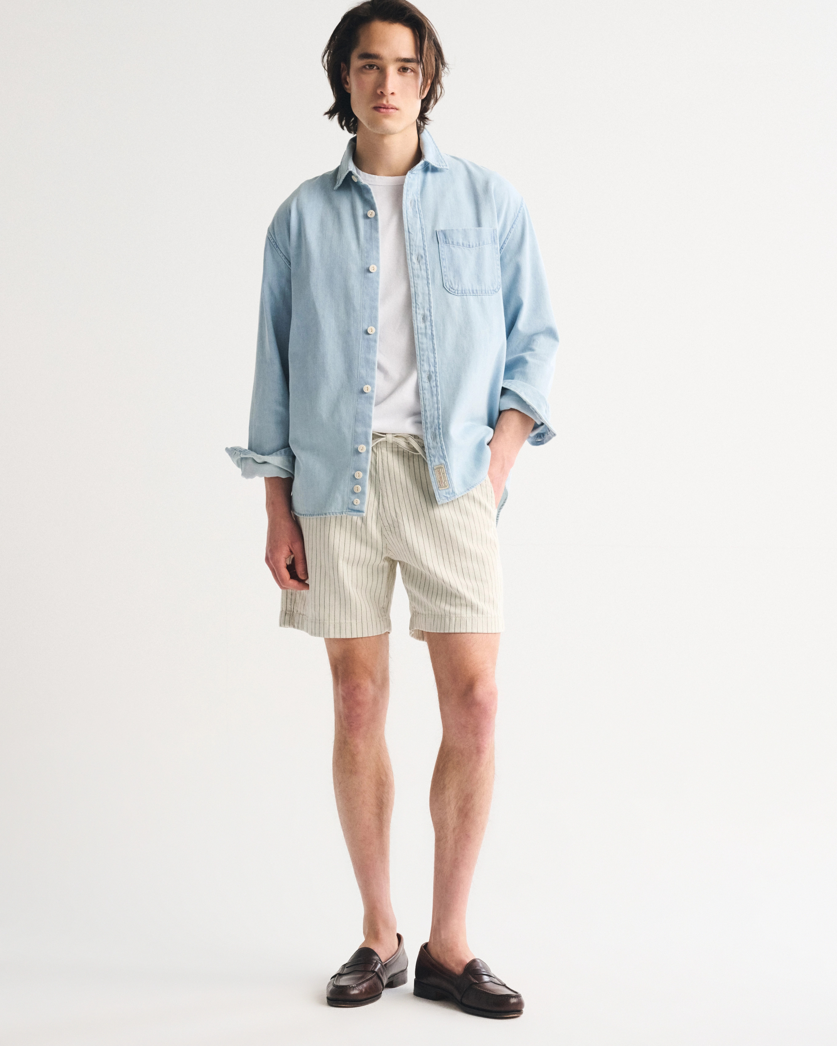 Linen-Blend Denim Pull-On Short | Abercrombie & Fitch (US)