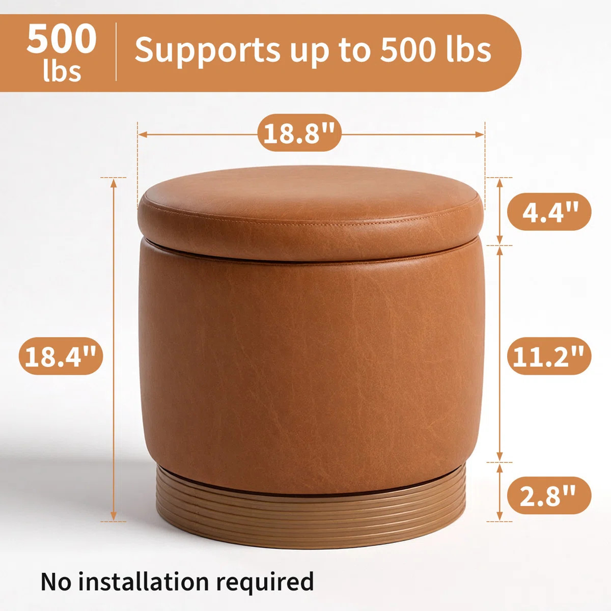Round Ottoman With Storage, 360\u00b0 Rotatable Stool, Hidden Storage Ottoman For Living Room | Wayfair North America