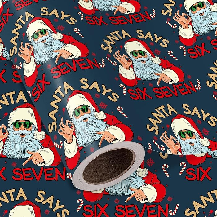 WRAPAHOLIC Funny 67 Christmas Wrapping Paper Roll - Mini Roll - 17 Inch x 16.5 Feet - Navy 67 Mem... | Amazon (US)