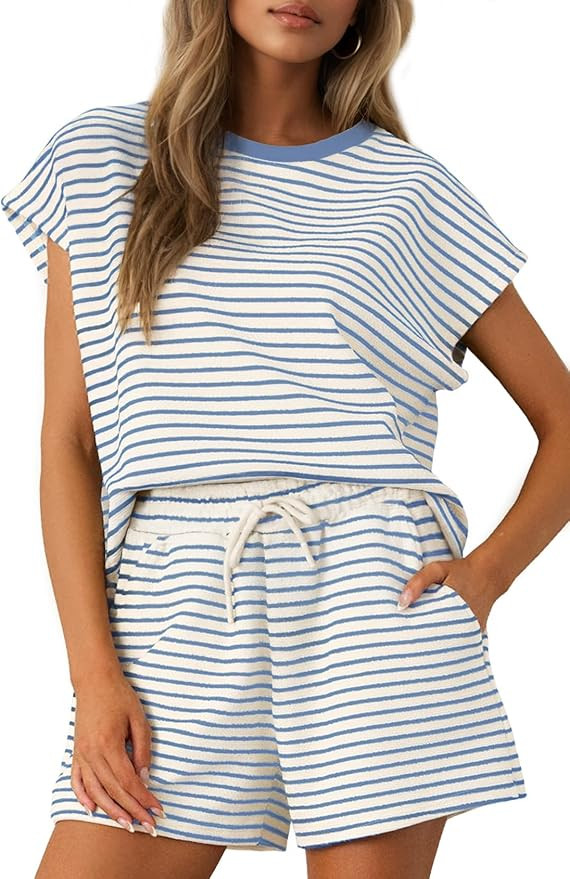 Sweetmoon 2 Piece Short Sets for Women Summer Outfits, Short Sleeve Matching Sets Lounge Shorts f... | Amazon (US)
