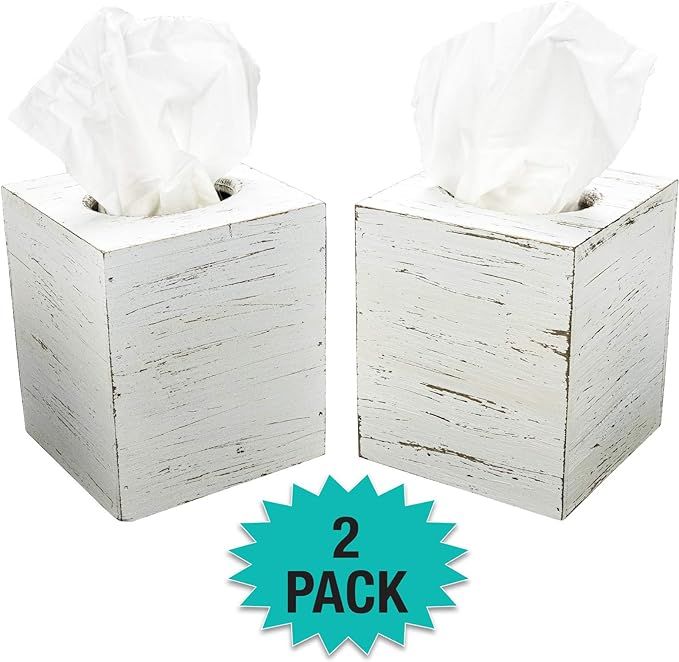 Excello Global Products Rustic White Barnwood Tissue Box Cover: Tissue Cube Box Includes Slide-Ou... | Amazon (US)