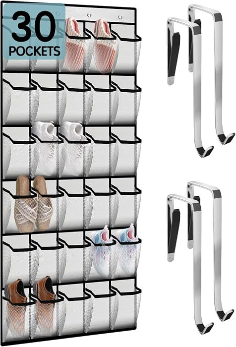Over the Door Shoe Organizer with 30 Breathable Mesh Pockets - Large Capacity Closet Storage for ... | Amazon (US)