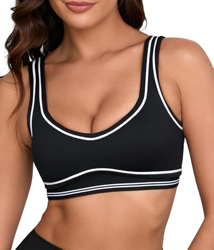 Move With You Womens Sweetheart Padded Sports Bra- Workout Fitness Square Neck Low Back Yoga Bra(Black,M1) | Amazon (US)