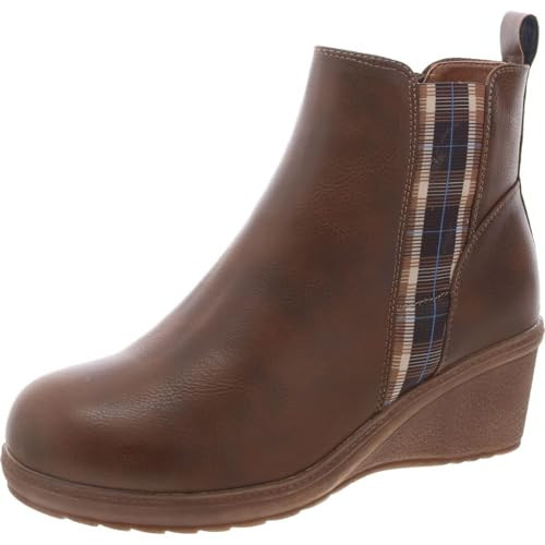 MUK LUKS Women's England Oxford Wedge Booties, Brown, 11 | Amazon (US)