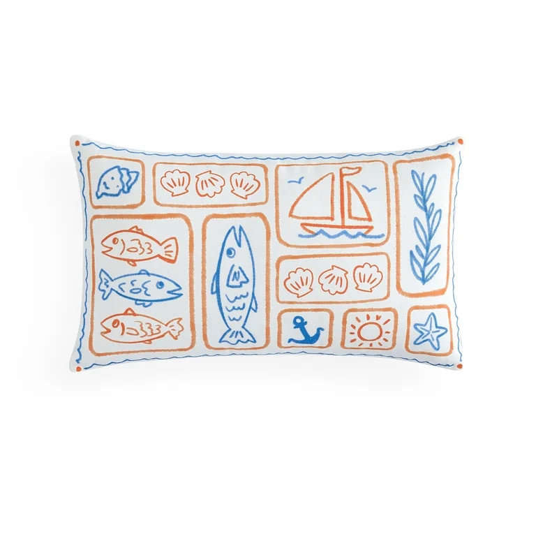 Coastal Living 12" x 20" Blue Fisherman 100% Cotton Decorative Throw Pillow for Couch or Bed | Walmart (US)