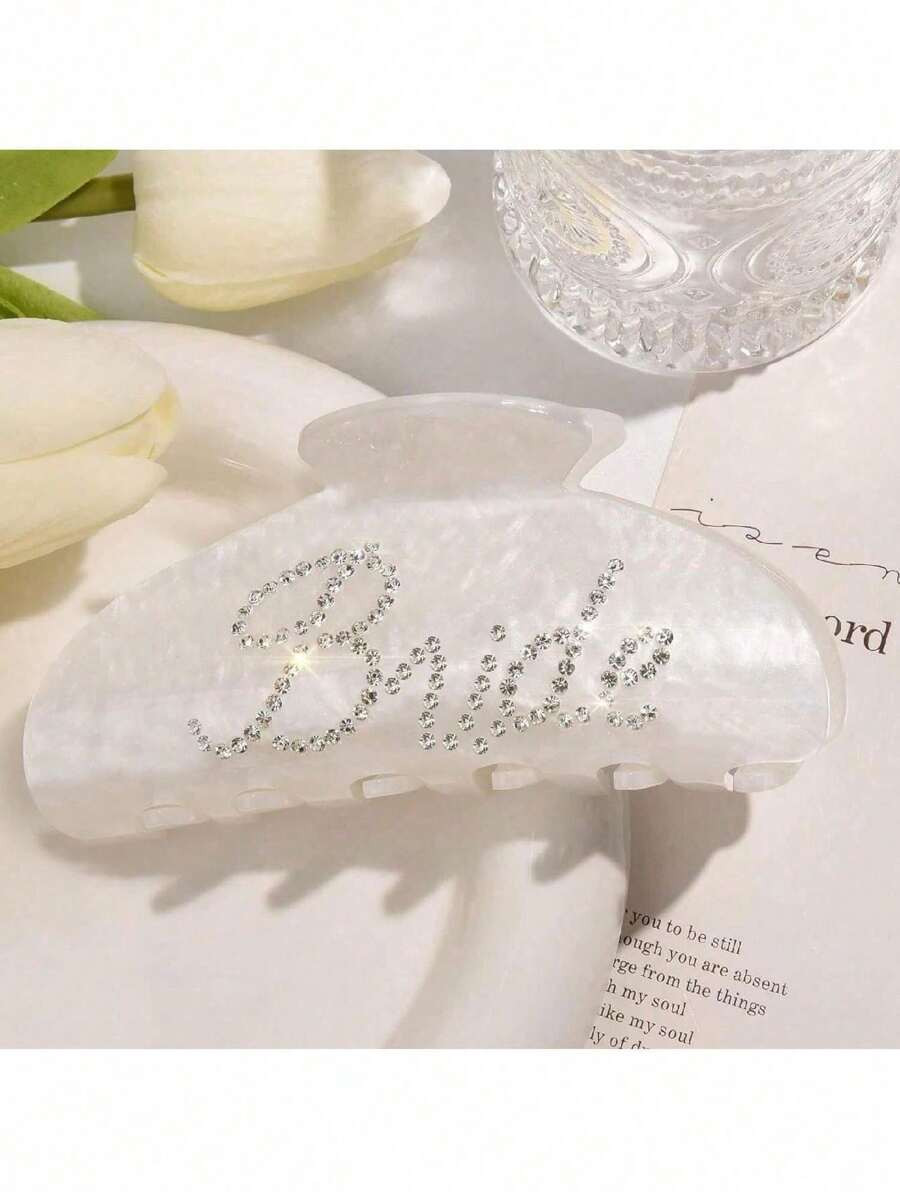 1pc Bride Hair Clip White Acrylic With Rhinestone Bride For Bacheloreet Wedding Bride Party | SHEIN