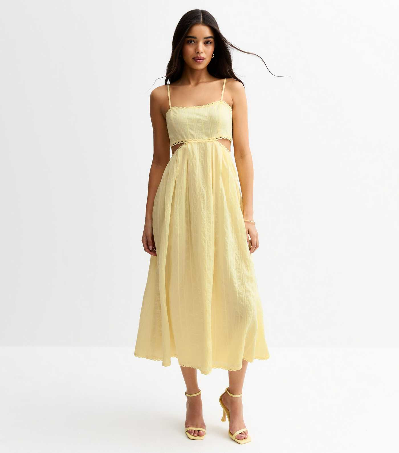Yellow Textured Stripe Cut Out Maxi Dress | New Look | New Look (UK)