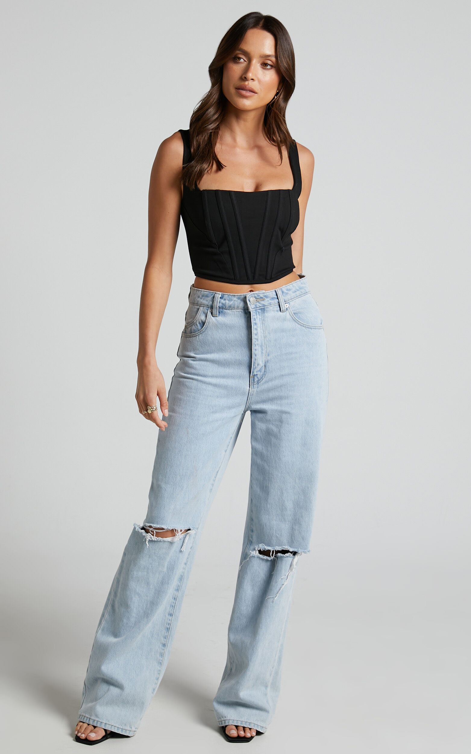 Pellar Top - Square Neck Corset Top in Black | Showpo (US, UK & Europe)