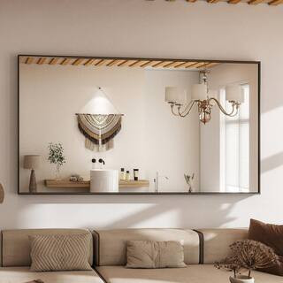 GLSLAND 34 in. W x 76 in. H Rectangular Aluminum Alloy Framed Black Full Length Mirror Wall Vanit... | The Home Depot