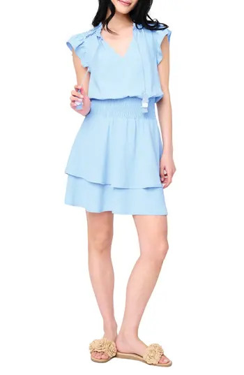 GIBSONLOOK Isla Smocked Waist Flutter Sleeve Minidress in Vista Blue at Nordstrom Rack, Size Xx-Large | Nordstrom Rack
