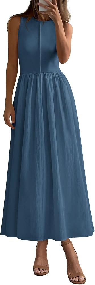 PRETTYGARDEN Maxi Dresses for Women 2026 Summer Casual Sleeveless Patchwork Flowy Vacation Sundre... | Amazon (US)