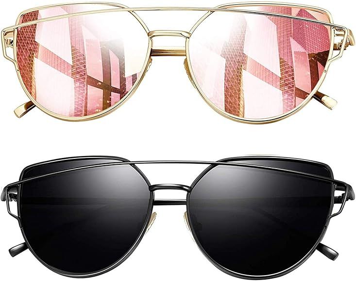 Cateye Sunglasses for Women, Metal Frame Flat Lens Womens Sunglasses Polarized | Amazon (US)