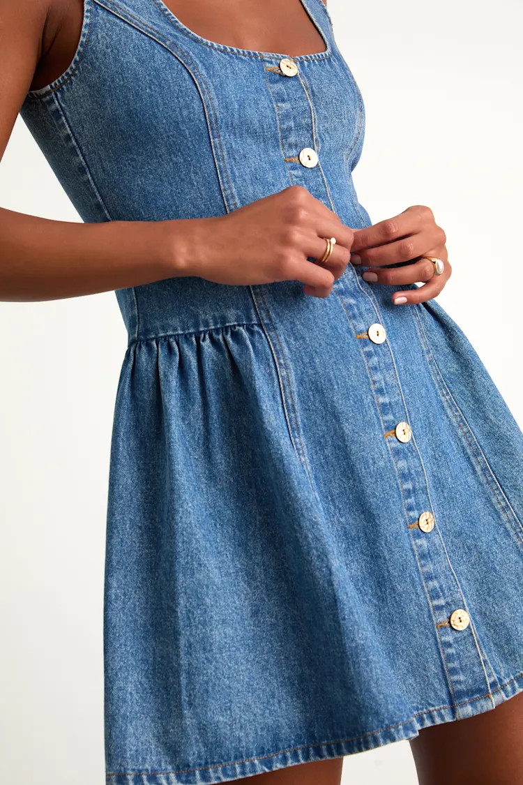 Prinsley Medium Wash Denim Button-Front Mini Dress | Lulus