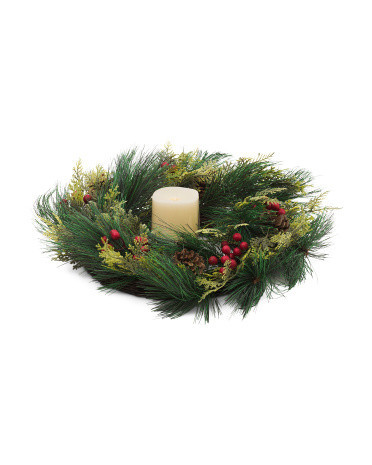 Melted Smooth Moving Flame Pillar Led Candle Christmas Wreath | Marshalls