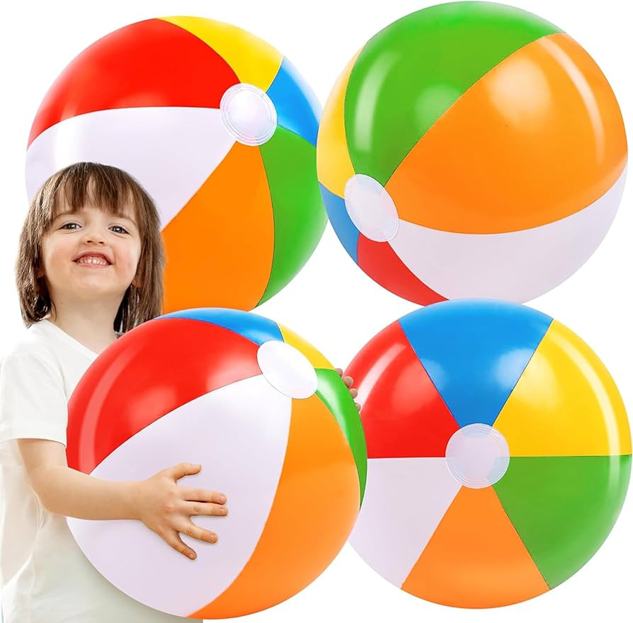 JOYIN 4-Pack 20" Beach Balls - Large Rainbow Beach Ball Inflatable Pool Toys for Party Supplies D... | Amazon (US)