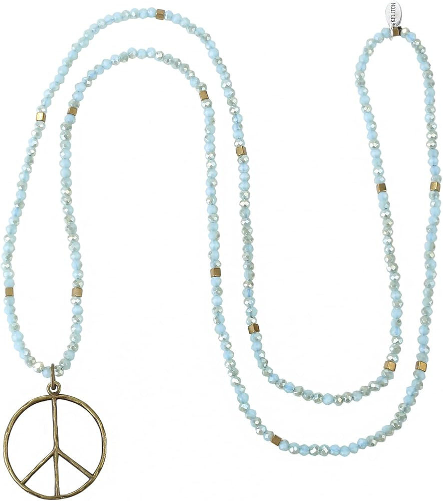 KELITCH Peace Sign Necklace For Women Beaded Hand Knotted Pendant Hippie Necklace Handmade Long C... | Amazon (US)