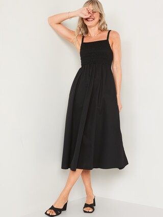 Fit &#x26; Flare Sleeveless Smocked-Bodice Midi Dress for Women | Old Navy (US)