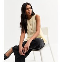 Women's Light Yellow Boucle Crew Neck Button Up Waistcoat New Look | New Look (UK)