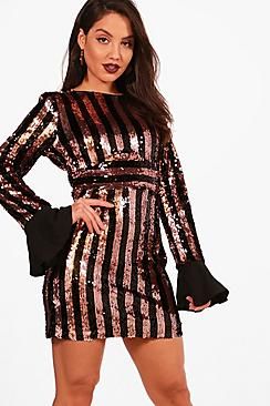 Boutique Camy Stripe Sequin Bodycon Dress | Boohoo.com (US & CA)