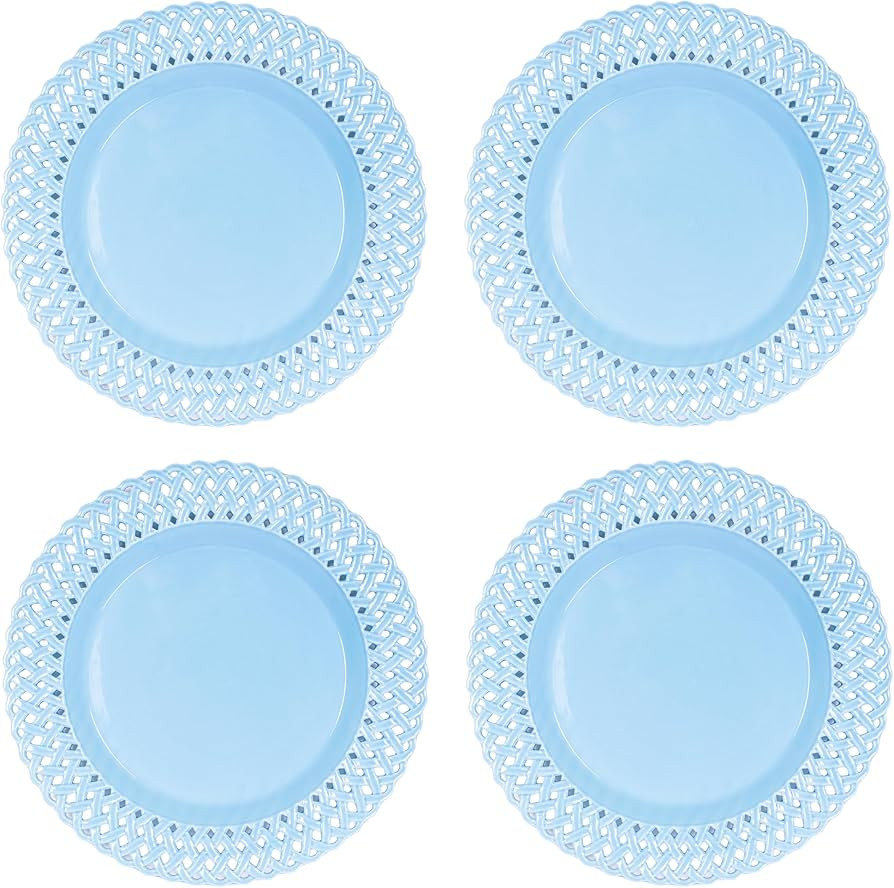Lilly Pulitzer Ceramic Dinner Plate Set of 4, Coastal Inspired Stoneware with Woven Cut Out Desig... | Amazon (US)