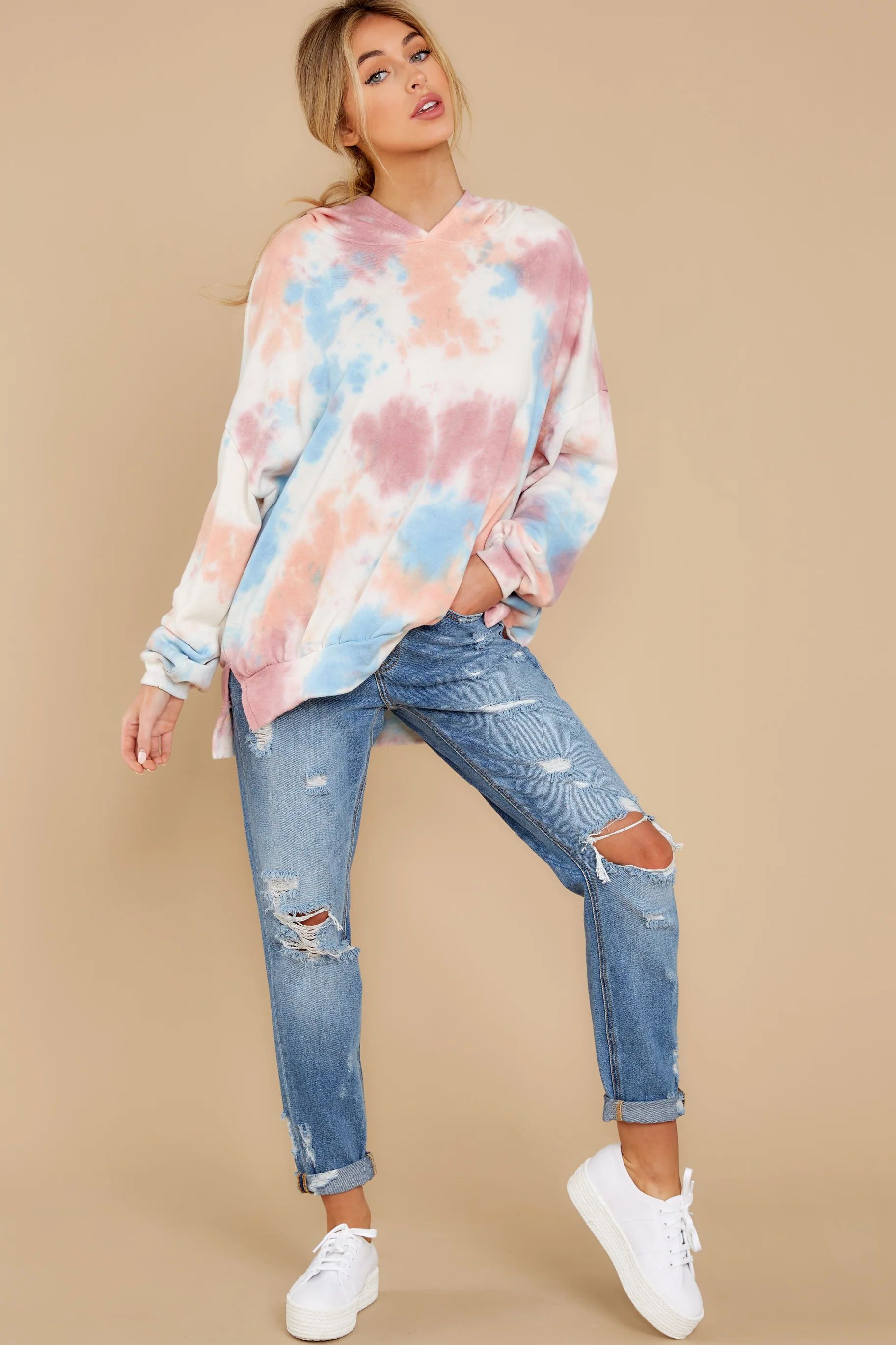 Found By You Blue Tie Dye Hoodie | Red Dress 