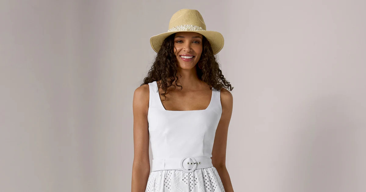 Belted Novelty Eyelet Midi Dress - Pure White | Boston Proper | Boston Proper