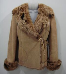 $3600 RIZAL Light Brown Suede Leather Shearling Fur Coat Jacket Size IT 42 /US 6 | eBay US