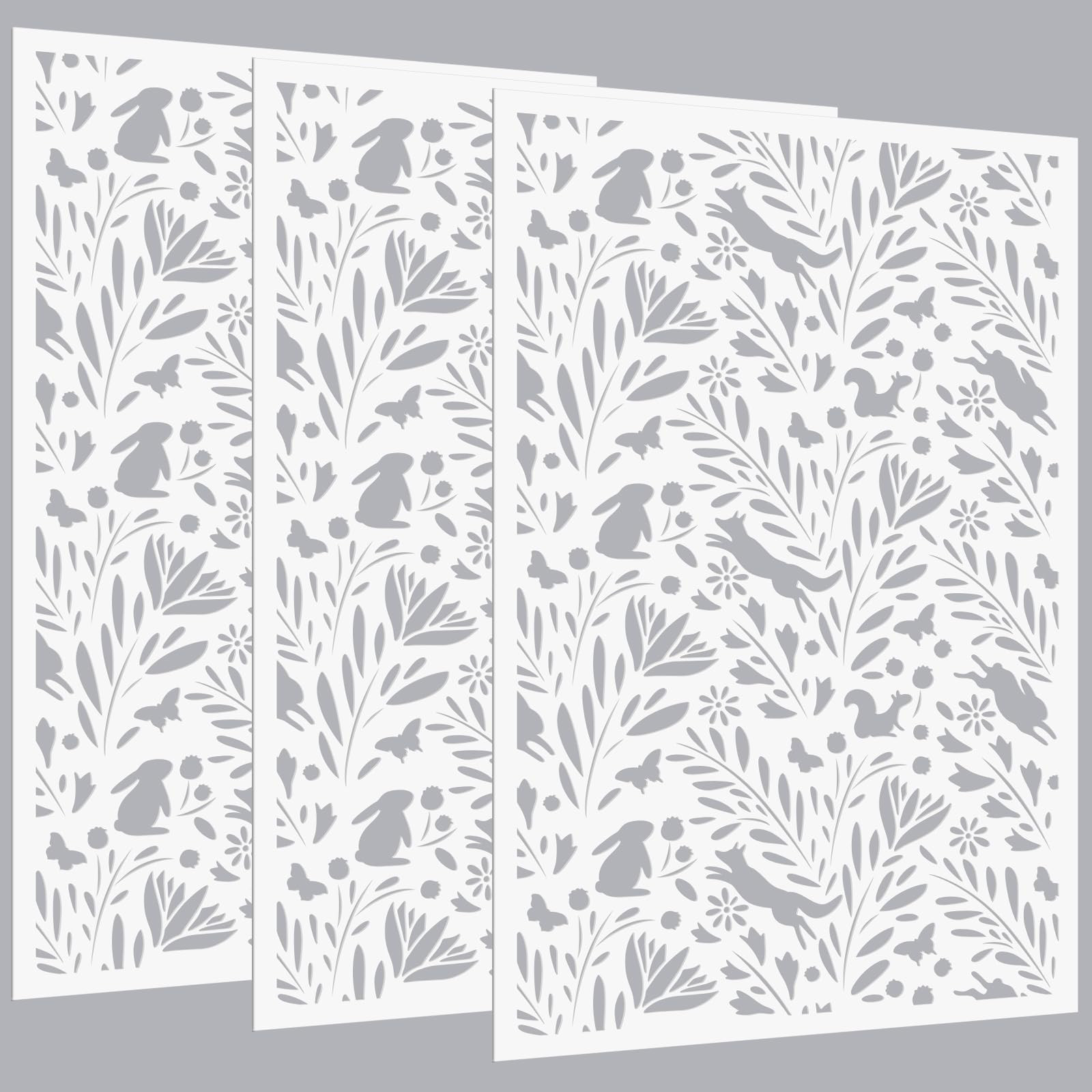 3 Pcs Large Wall Stencils for Painting Forest Pattern 36" x 23" Giant Wallpaper Fern Stencil Large Floral Boho Templates for Kitchen, Room, Furniture Floors Home Decor(Flower Style) | Amazon (US)