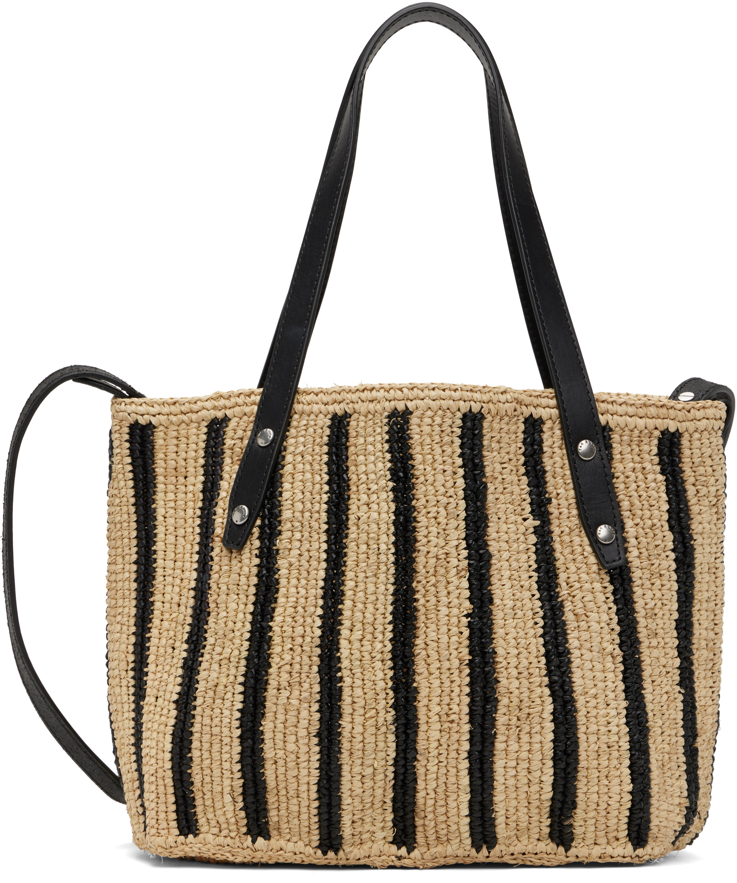 rag & bone Beige & Black Small Striped Straw Tote | SSENSE