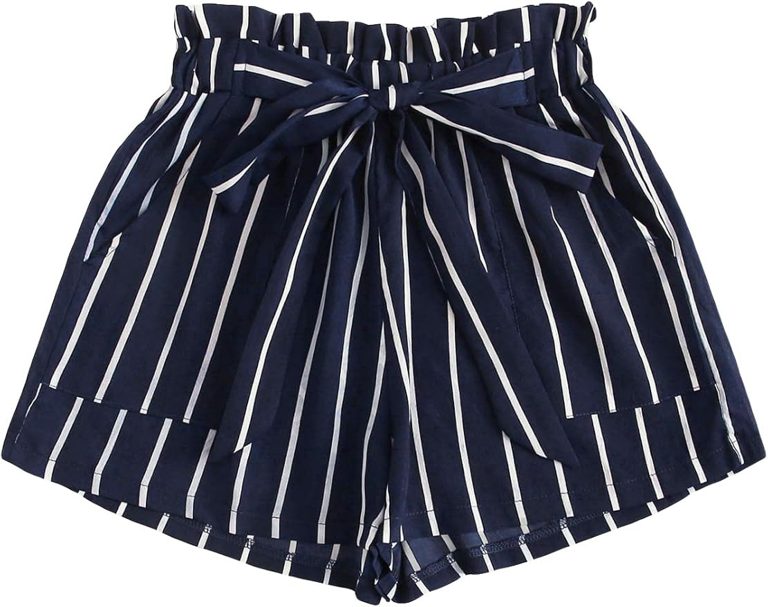 Milumia Women's Casual Striped Tie Paperbag Waist Wide Leg Belted Summer Shorts | Amazon (US)
