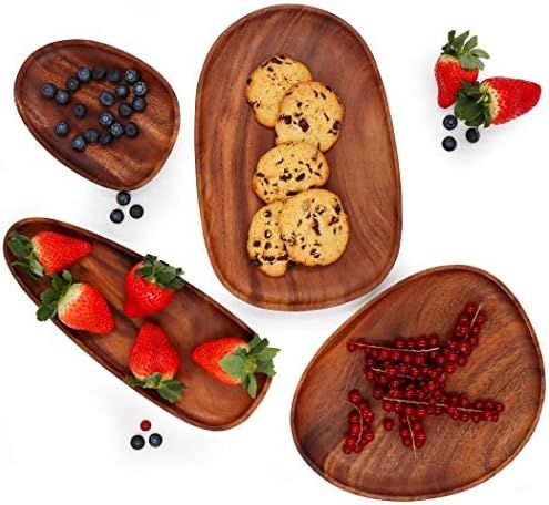 Premium Bazics Solid Natural Acacia Single Wood Serving Platter Set of 4 for Fruit Serving Dishes... | Amazon (US)