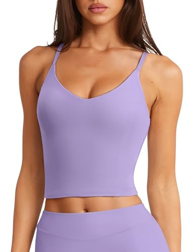 LASLULU Womens Longline Sports Bra Padded Spaghetti Strap Workout Tops Casual Summer Fashion Outfits Crop Tank Tops Pilates Gym Yoga Bras(Hazy Lilac X-Large) | Amazon (US)