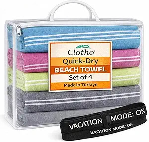 Turkish Beach Towel Set of 4 – 100% Turkish Cotton, Oversized & Quick Dry – Sand Free Lightwe... | Amazon (US)