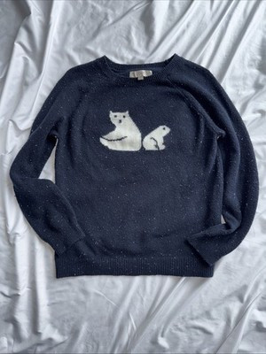 Loft Navy Polar Bears Pullover Sweater Long Sleeves, Size M | eBay US