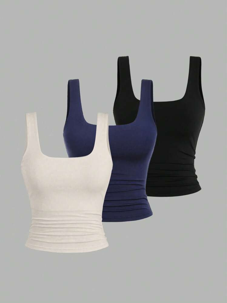 Sweetra Women's Solid Color Casual Sleeveless Tank Top, Summer | SHEIN