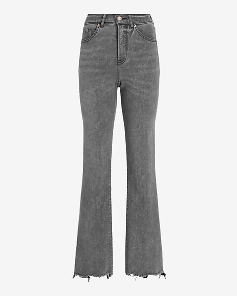 High Waisted Black Raw Hem 90s Bootcut Jeans | Express