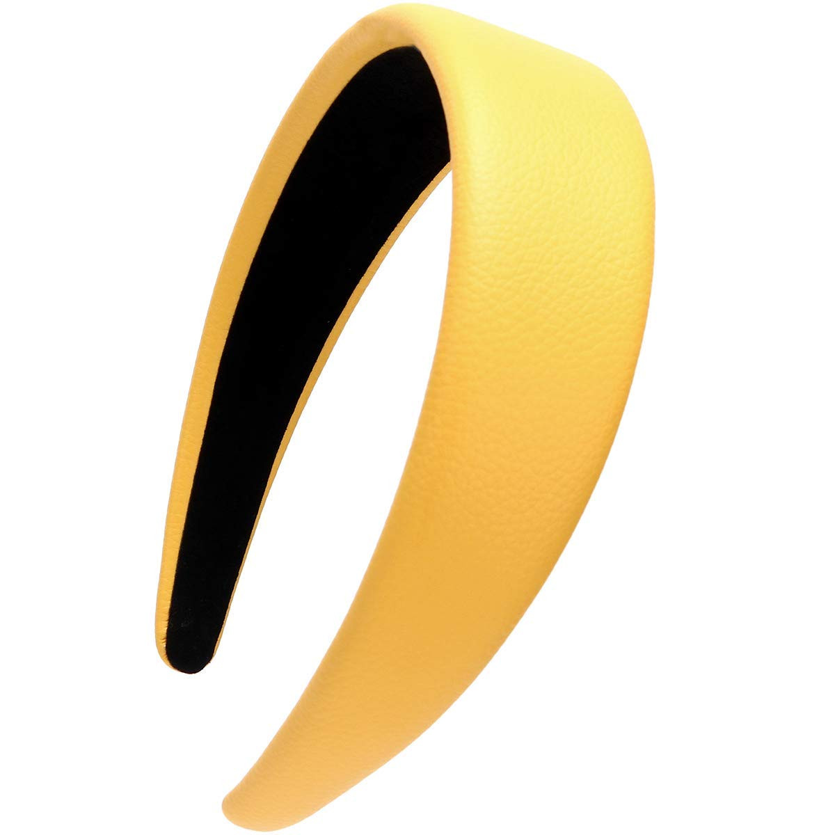LONEEDY 1.7 Inch Leather Hard Headband Wide Padded Headband Hairband for Women (Yellow) | Amazon (US)
